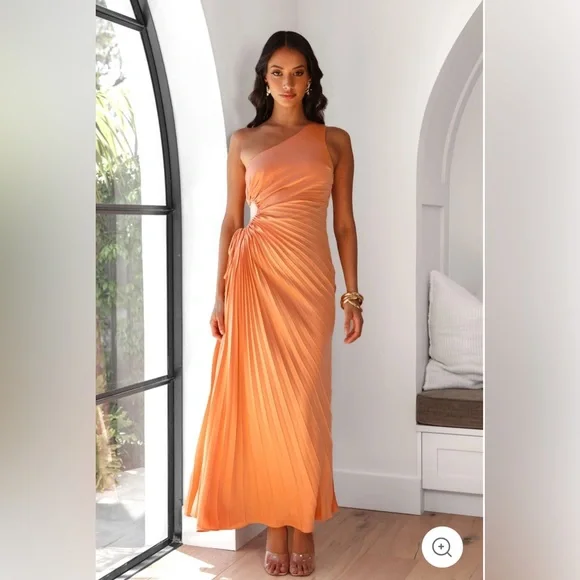 Hello Molly One-Shoulder Peach / Orange Bridesmaid Dress - Picture 1 of 8
